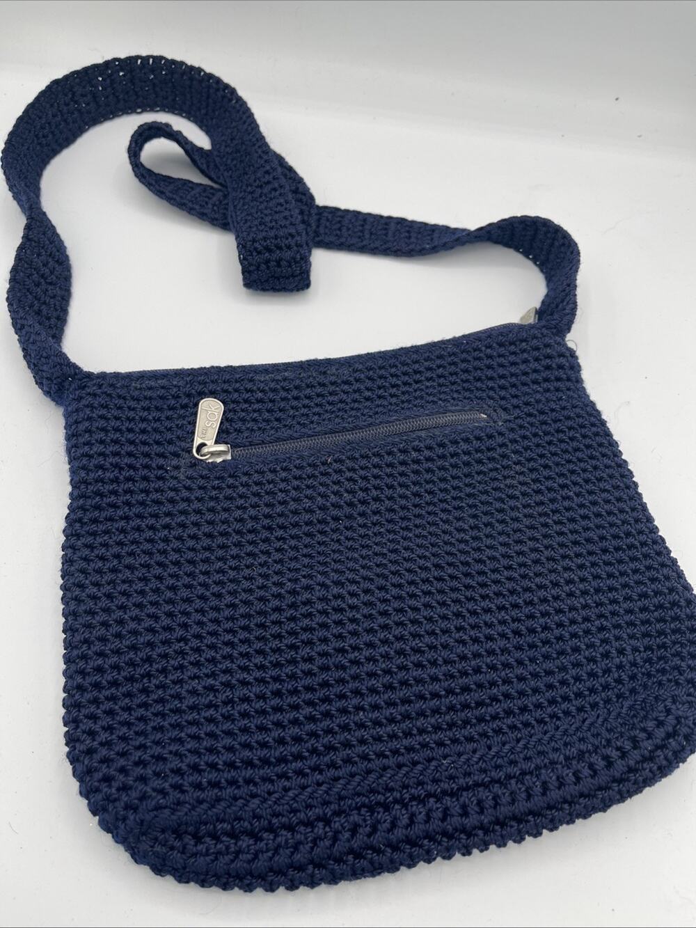 The Sak Navy Blue Crochet Crossbody Shoulder Bag Woven Small Zip Purse